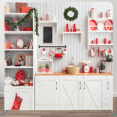 Aperturee - Aperturee White Kitchen Christmas Tension Fabric Backdrop